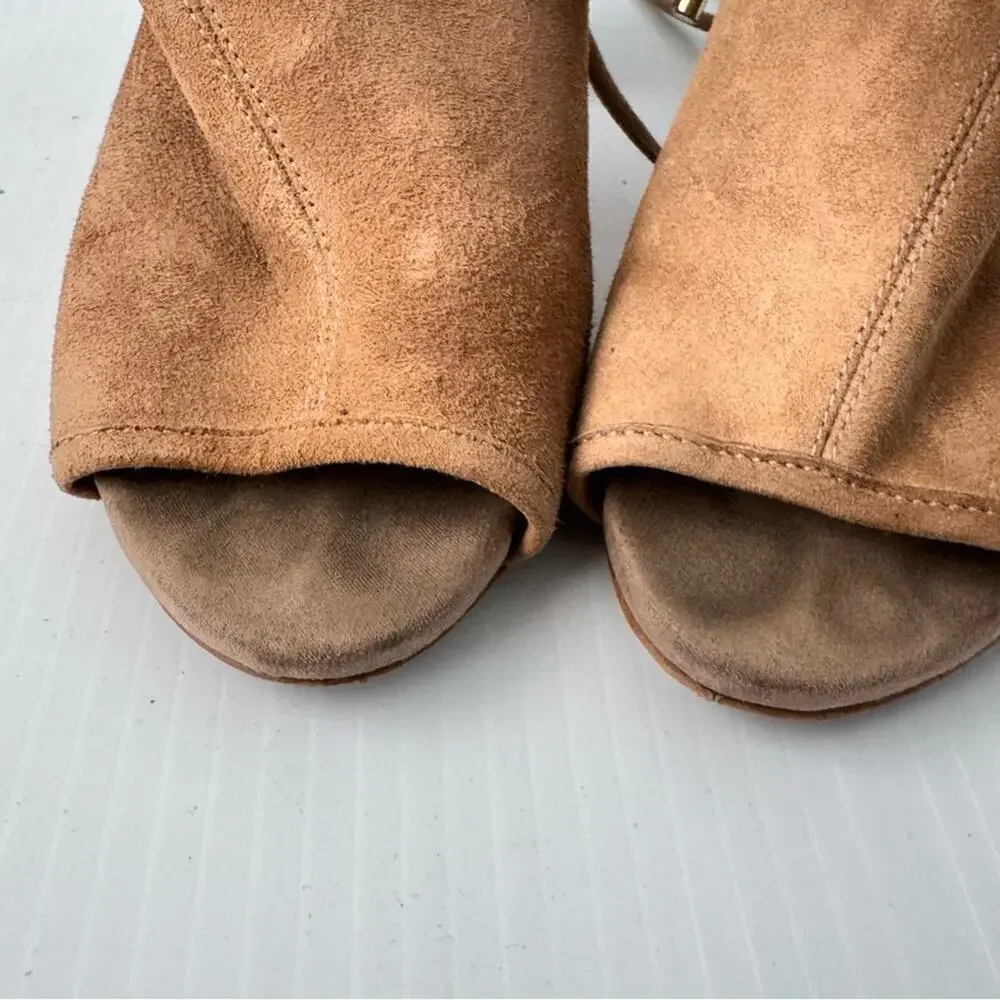 Kenneth Cole New York Delila lace up block heeled peep toe suede tan size 7.5